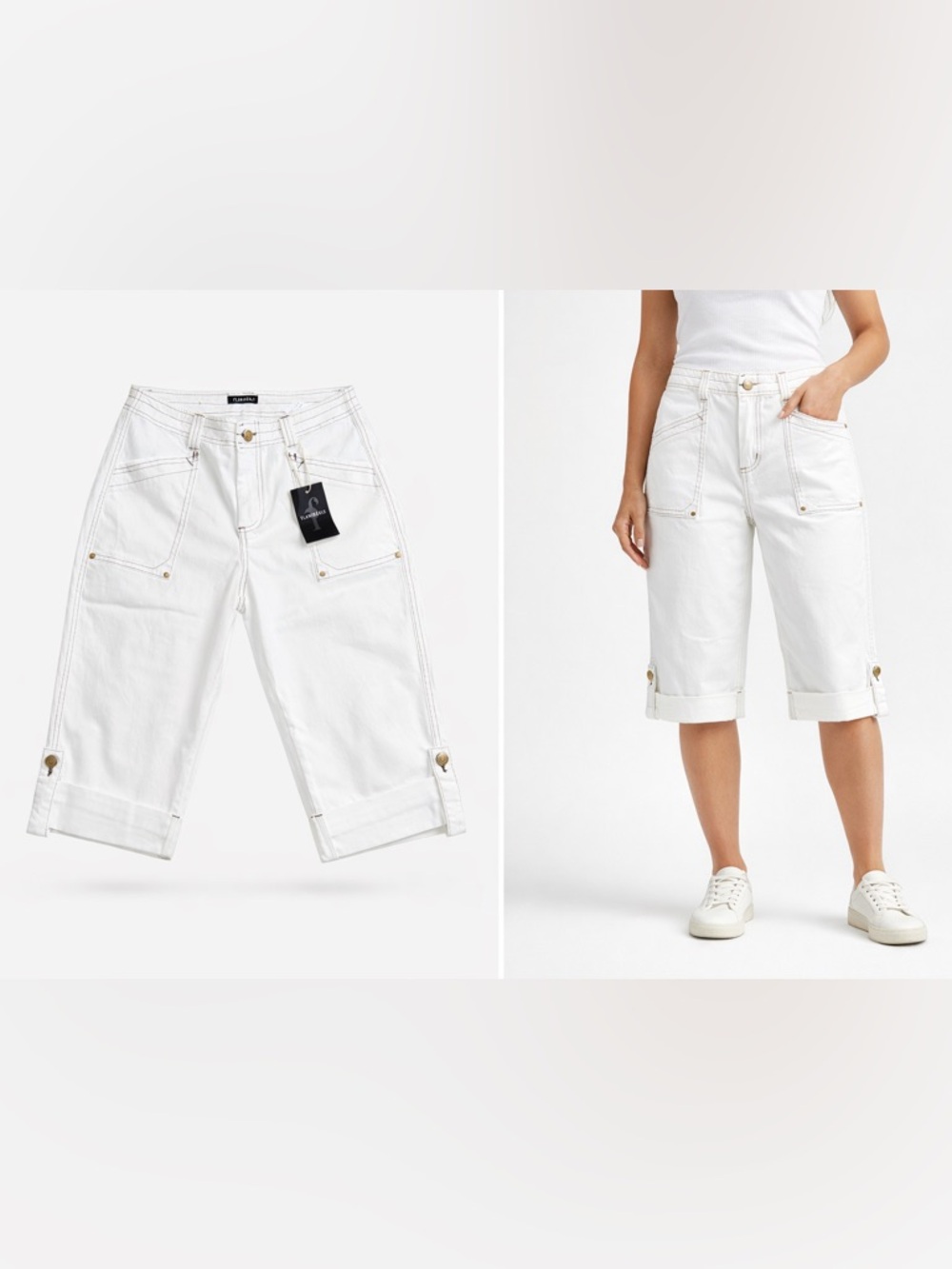 Flamingals White Capris Jeans for Women Casual Summer - Picture 2 of 5
